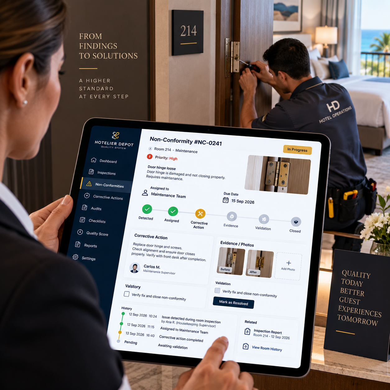Hotel non-conformity and corrective action management