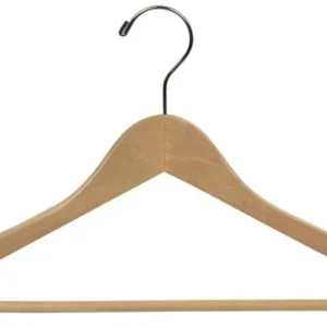 17" Natural Wood Suit Hanger W/ Suit Bar & Notches - 100 pcs