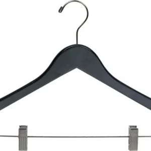 17" Black Wood Combo Hanger W/ Clips & Notches - 100 pcs