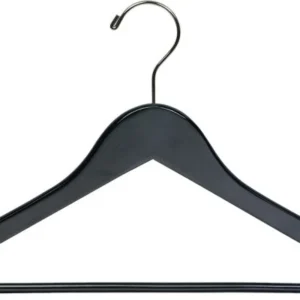 17" Black Wood Suit Hanger W/ Suit Bar & Notches - 100 pcs