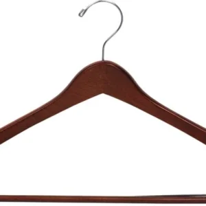 17" Walnut Wood Suit Hanger W/ Locking Bar & Notches - 100 pcs
